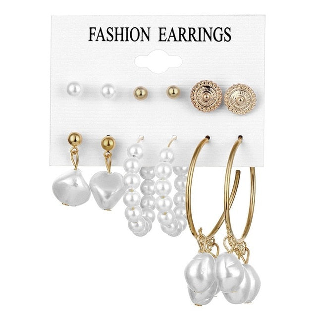 EN 12 Pairs Flower Women'S Earrings Set Pearl Crystal Stud Earrings Boho Geometric Tassel Earrings For Women 2020 Jewelry Gift