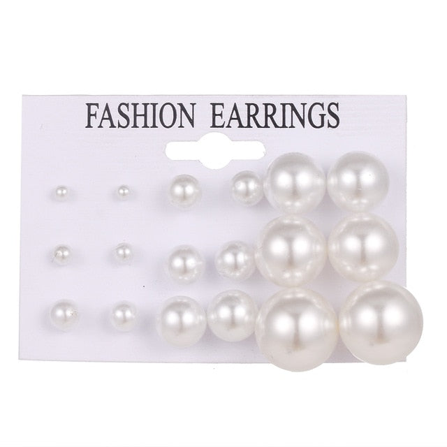 EN 12 Pairs Flower Women'S Earrings Set Pearl Crystal Stud Earrings Boho Geometric Tassel Earrings For Women 2020 Jewelry Gift