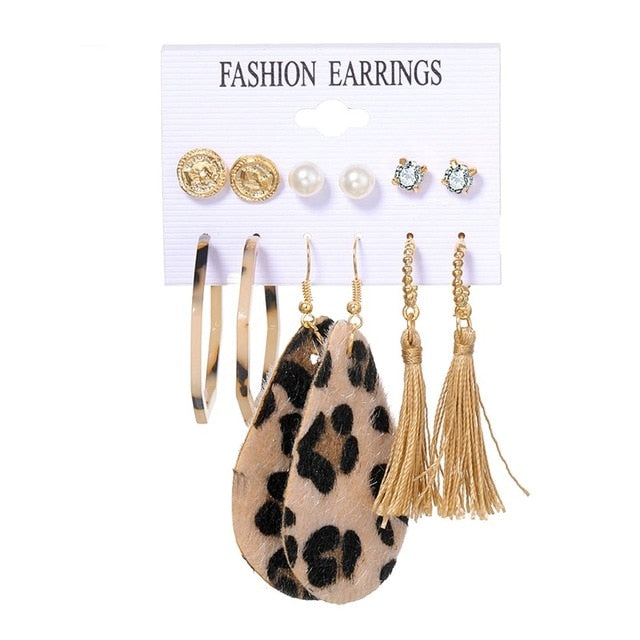 EN 12 Pairs Flower Women'S Earrings Set Pearl Crystal Stud Earrings Boho Geometric Tassel Earrings For Women 2020 Jewelry Gift