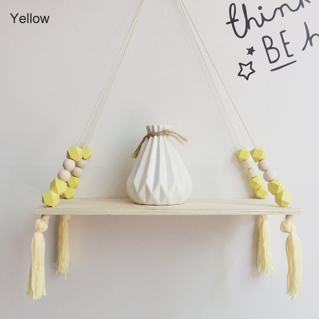 Nordic style colorful beads tassel wooden Wall Shelf Wall clapboard decoration Children room kids clothing store display stand