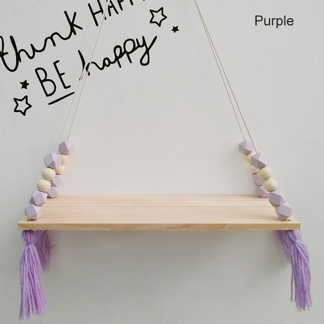 Nordic style colorful beads tassel wooden Wall Shelf Wall clapboard decoration Children room kids clothing store display stand