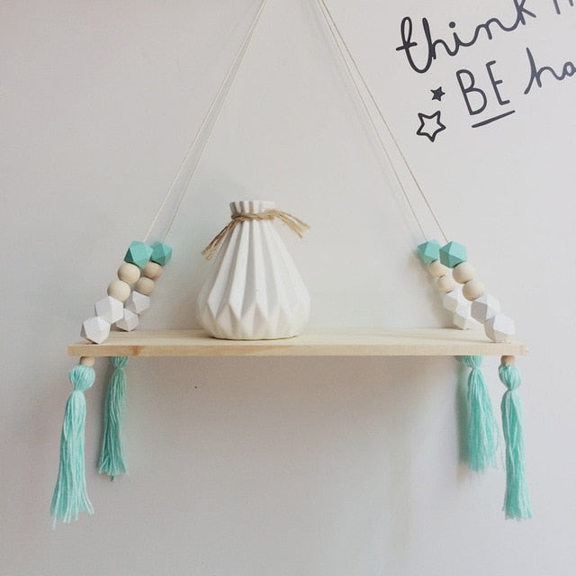 Nordic style colorful beads tassel wooden Wall Shelf Wall clapboard decoration Children room kids clothing store display stand