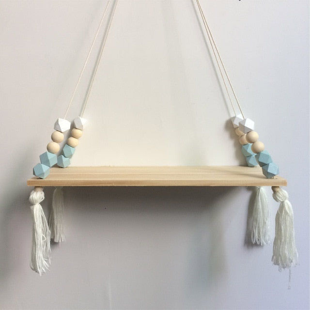 Nordic style colorful beads tassel wooden Wall Shelf Wall clapboard decoration Children room kids clothing store display stand