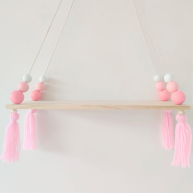 Nordic style colorful beads tassel wooden Wall Shelf Wall clapboard decoration Children room kids clothing store display stand