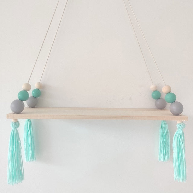 Nordic style colorful beads tassel wooden Wall Shelf Wall clapboard decoration Children room kids clothing store display stand