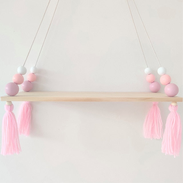 Nordic style colorful beads tassel wooden Wall Shelf Wall clapboard decoration Children room kids clothing store display stand