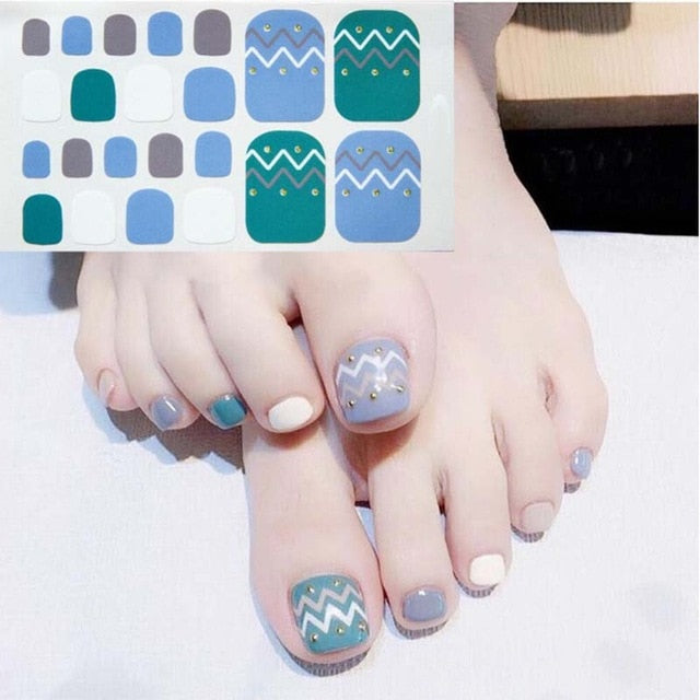 D34 Adhesive Toe Nail Sticker Glitter Summer Style Tips Full Cover Toe Nail Art Supplies Foot Decal for Women Girls Drop Ship