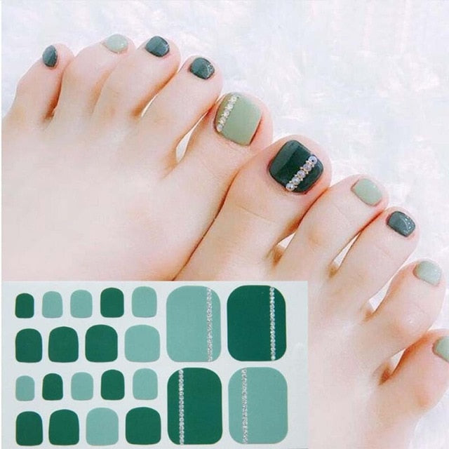 D34 Adhesive Toe Nail Sticker Glitter Summer Style Tips Full Cover Toe Nail Art Supplies Foot Decal for Women Girls Drop Ship