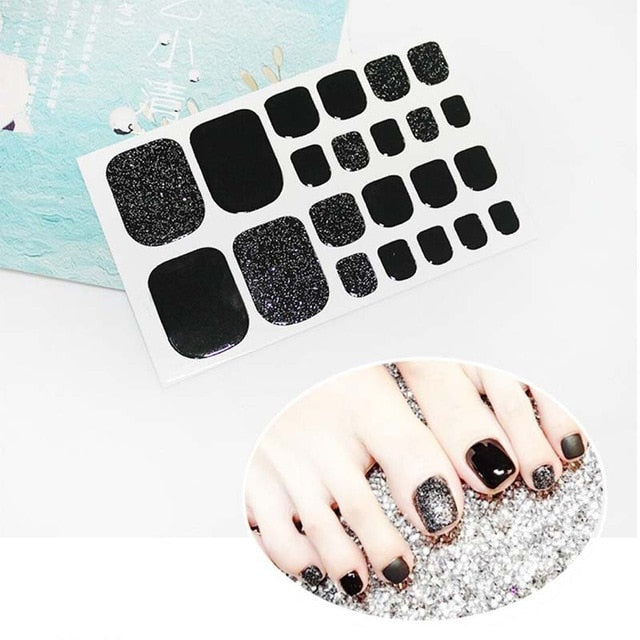 D34 Adhesive Toe Nail Sticker Glitter Summer Style Tips Full Cover Toe Nail Art Supplies Foot Decal for Women Girls Drop Ship