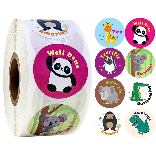 500 Pcs Reward Stickers Motivational Stickers Roll for Kids for School Reward Students Teachers Cute Animals Stickers Labels