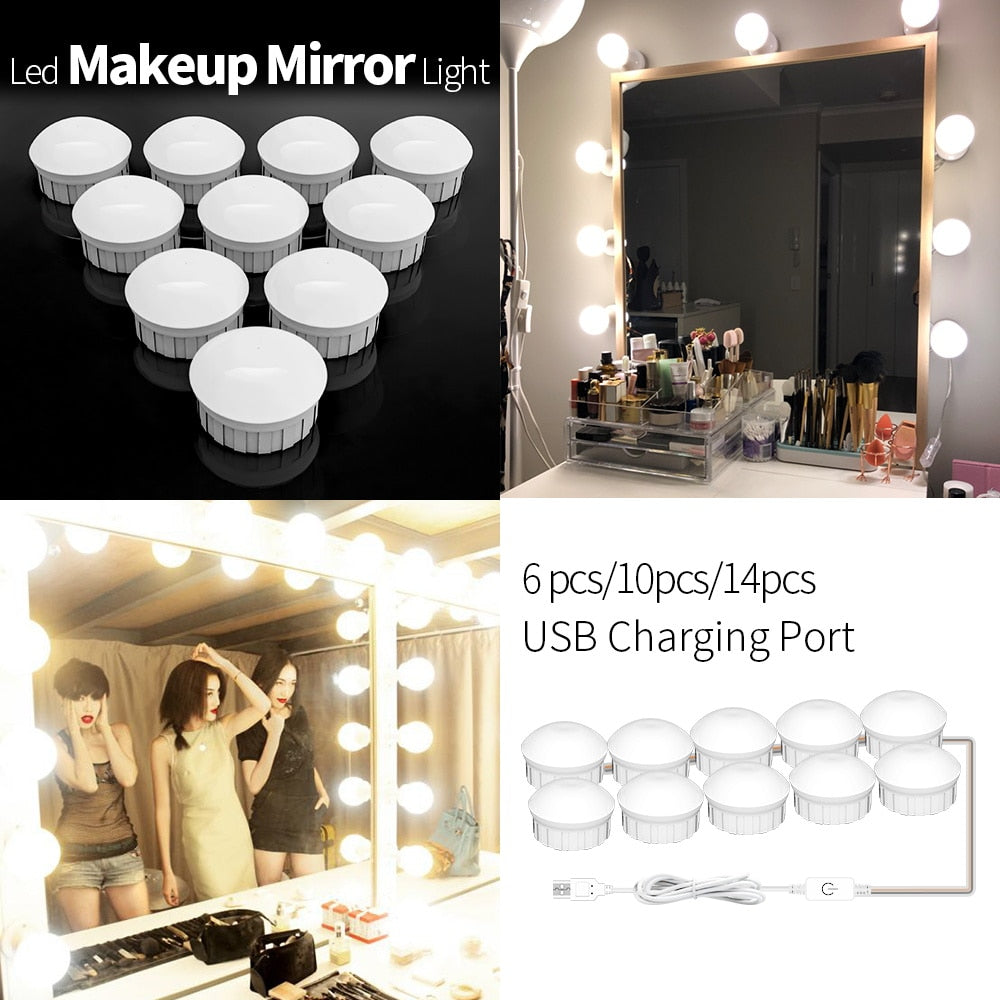 Led Vanity Light Makeup Mirror Light Bulb 12V LED USB Cable Powered Dressing Table Make Up mirror Lamp Decor Bathroom Wall lamp