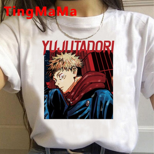 2021 New Japanese Anime Jujutsu Kaisen T Shirt Men Kawaii Summer Tops Yuji Itadori Graphic Tees Cool Cartoon Unisex T-shirt Male