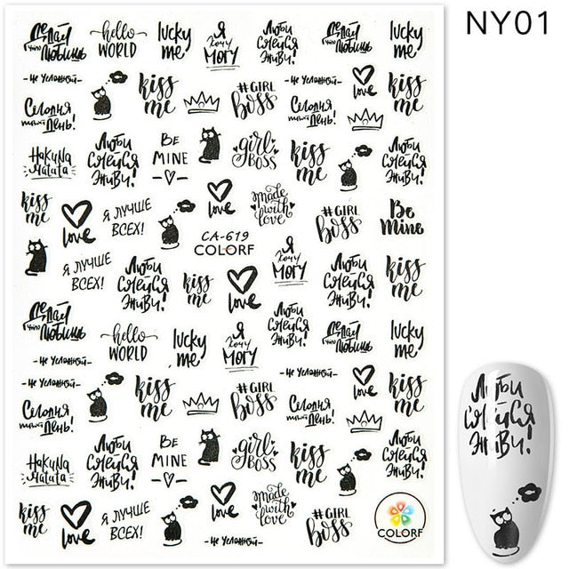 MEET ACROSS 12 Styles Charm 3D Colorful Nail Sticker Jewelry Design For Nails Sliders Tips Manicure DIY Decoration