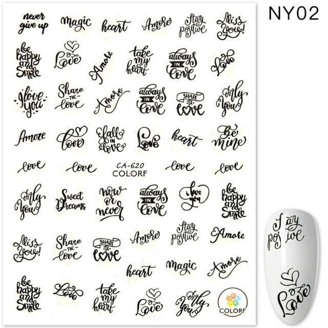 MEET ACROSS 12 Styles Charm 3D Colorful Nail Sticker Jewelry Design For Nails Sliders Tips Manicure DIY Decoration