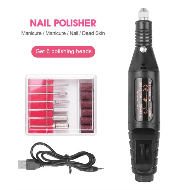 Professional Electric Nail Drill Machine Nail Files Pen Pedicure 6 Bits MillingUV LED Gel Polish Remover Nail Art Manicure Tool