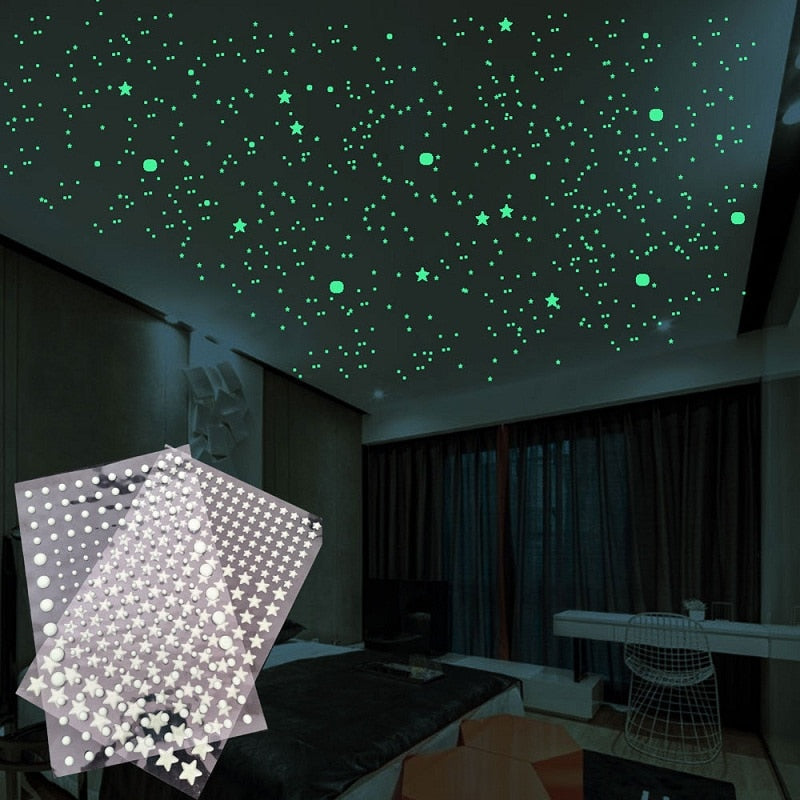 211/202pcs Luminous 3D Stars Dots Wall Sticker Kids Room Bedroom Home Decoration Decal Glow In The Dark DIY Stickers