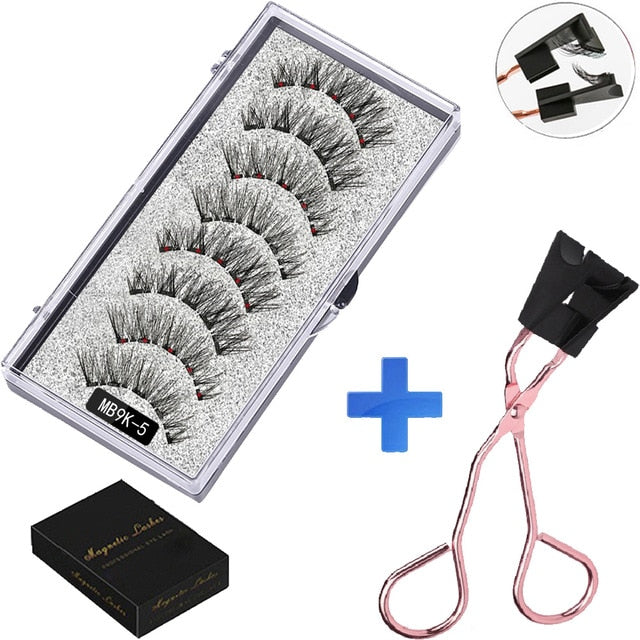 LEKOFO 8PCS 5 Magnetic eyelashes with 4 pairs magnets magnetic lashes natural Mink eye lashes with faux cils magnetique tweezers