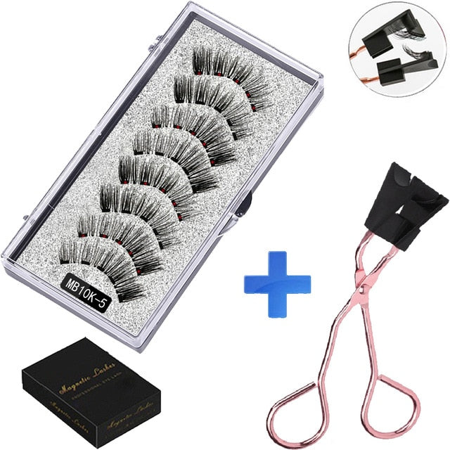 LEKOFO 8PCS 5 Magnetic eyelashes with 4 pairs magnets magnetic lashes natural Mink eye lashes with faux cils magnetique tweezers