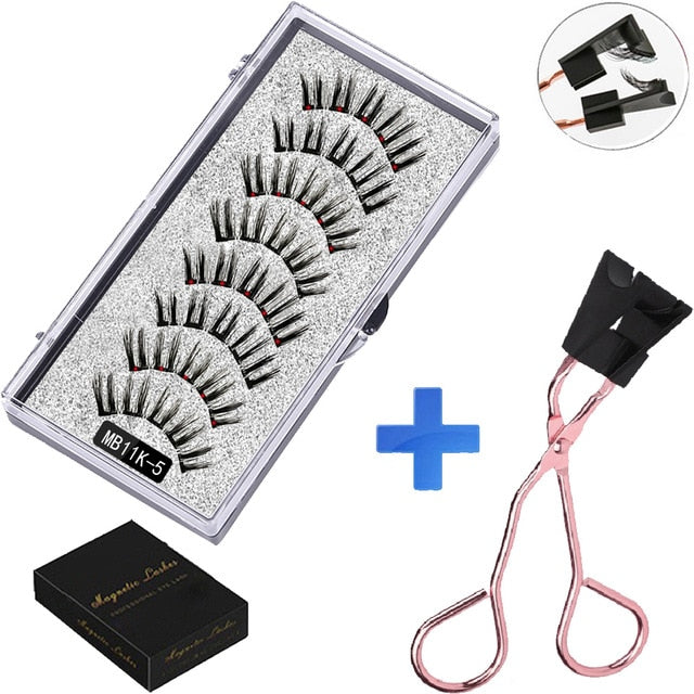 LEKOFO 8PCS 5 Magnetic eyelashes with 4 pairs magnets magnetic lashes natural Mink eye lashes with faux cils magnetique tweezers