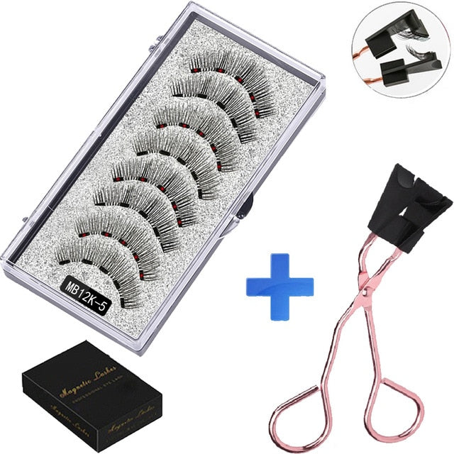 LEKOFO 8PCS 5 Magnetic eyelashes with 4 pairs magnets magnetic lashes natural Mink eye lashes with faux cils magnetique tweezers