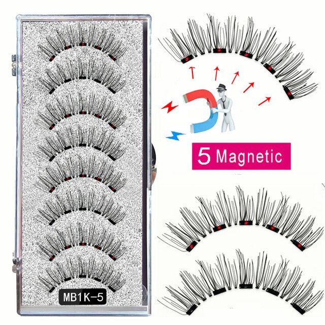 LEKOFO 8PCS 5 Magnetic eyelashes with 4 pairs magnets magnetic lashes natural Mink eye lashes with faux cils magnetique tweezers