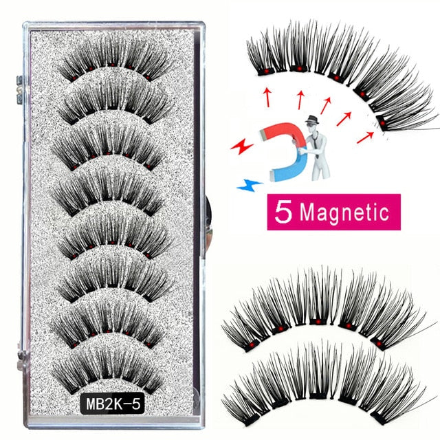 LEKOFO 8PCS 5 Magnetic eyelashes with 4 pairs magnets magnetic lashes natural Mink eye lashes with faux cils magnetique tweezers