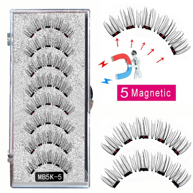 LEKOFO 8PCS 5 Magnetic eyelashes with 4 pairs magnets magnetic lashes natural Mink eye lashes with faux cils magnetique tweezers