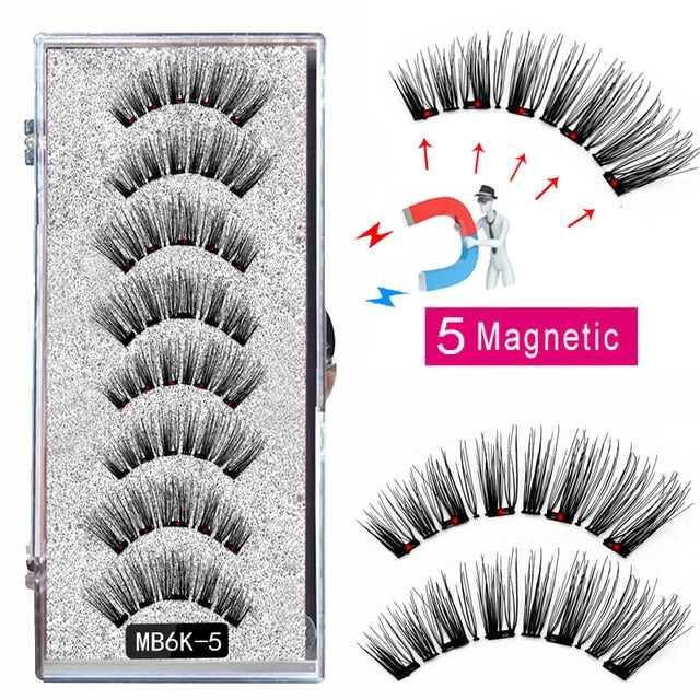 LEKOFO 8PCS 5 Magnetic eyelashes with 4 pairs magnets magnetic lashes natural Mink eye lashes with faux cils magnetique tweezers