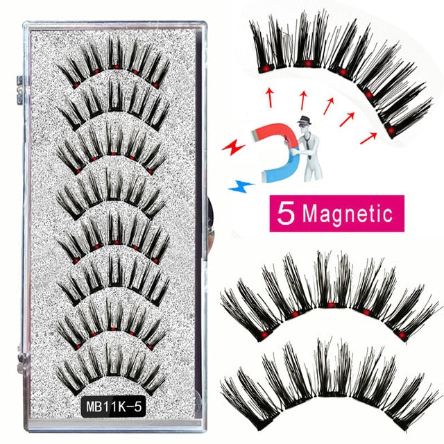 LEKOFO 8PCS 5 Magnetic eyelashes with 4 pairs magnets magnetic lashes natural Mink eye lashes with faux cils magnetique tweezers