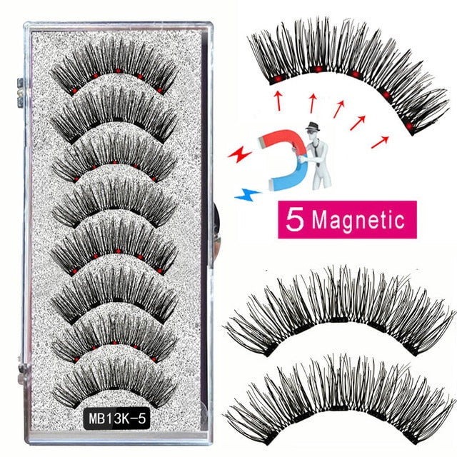 LEKOFO 8PCS 5 Magnetic eyelashes with 4 pairs magnets magnetic lashes natural Mink eye lashes with faux cils magnetique tweezers