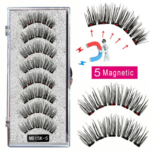 LEKOFO 8PCS 5 Magnetic eyelashes with 4 pairs magnets magnetic lashes natural Mink eye lashes with faux cils magnetique tweezers