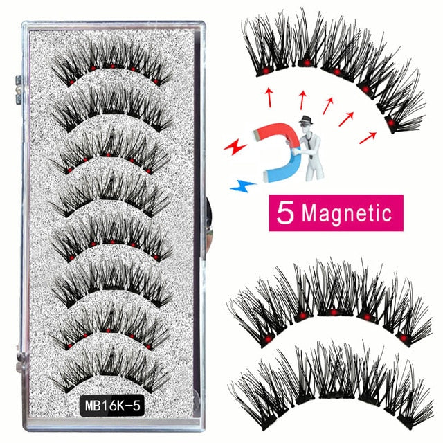LEKOFO 8PCS 5 Magnetic eyelashes with 4 pairs magnets magnetic lashes natural Mink eye lashes with faux cils magnetique tweezers