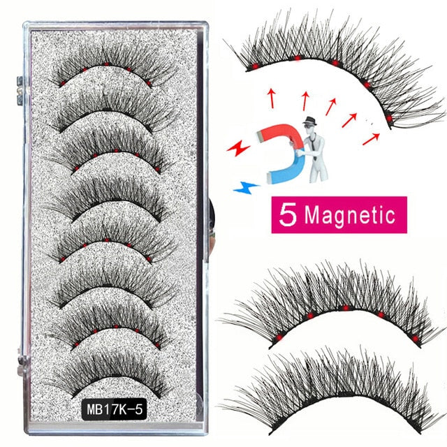 LEKOFO 8PCS 5 Magnetic eyelashes with 4 pairs magnets magnetic lashes natural Mink eye lashes with faux cils magnetique tweezers