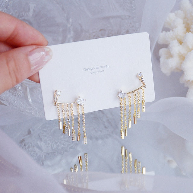JUWANG Luxury 14K Real Gold Plated Leaves Earring Delicate Micro Inlaid Cubic Zircon CZ Stud Earrings Wedding Jewelry Pendant