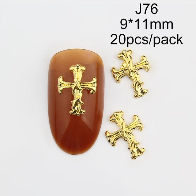 20pcs charms Jesus Manicure Gold Alloy Rhinestones cross For Nails Strass Charms manicure accessoires 3D Nail Art Decorations
