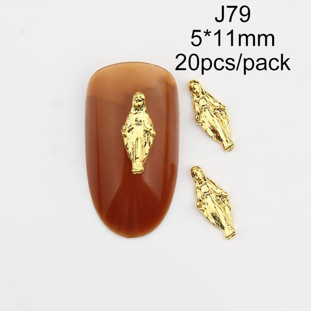 20pcs charms Jesus Manicure Gold Alloy Rhinestones cross For Nails Strass Charms manicure accessoires 3D Nail Art Decorations
