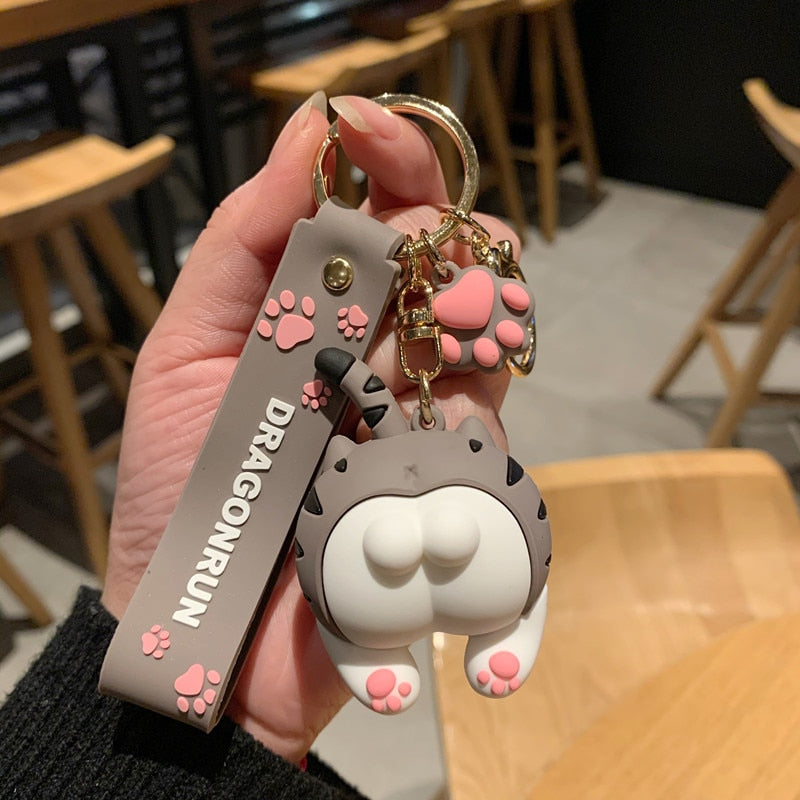 Cat Butt Keychain Cartoon Female Cute Couple Lovers Pair Gift Bag Ornament Car Key Chain Lanyard Child Toy INS Kawaii Girl Gift