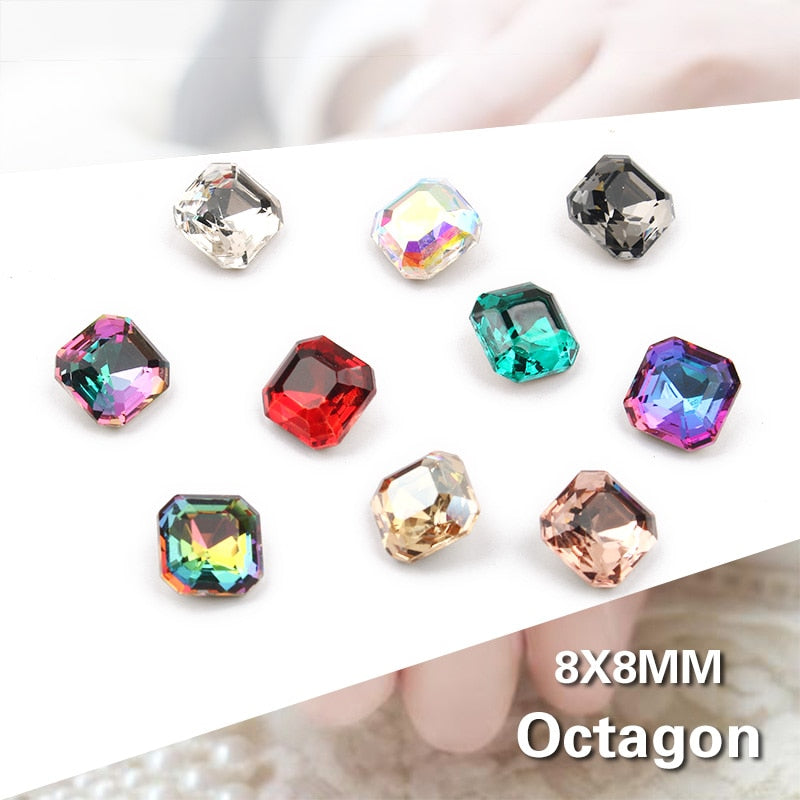 30/100pcs Mix Color Nail Art Rhinestones Square Octagon Crystal Shiny 3D Strass Gem Stone Manicure Decoration Charms Jewelry