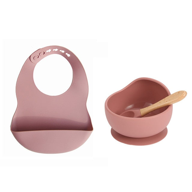 New Colors Feeding set Food Grade Silicone Bibs Baby Plate Non-silp Suction Bowl Kids Tableware Waterproof Bib BPA Free Spoon