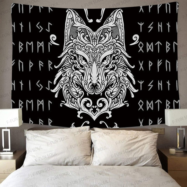 Simsant Viking Raven Tapestry Mysterious Viking Meditation Psychedelic Runes Art Wall Hanging Tapestries for Living Room Decor