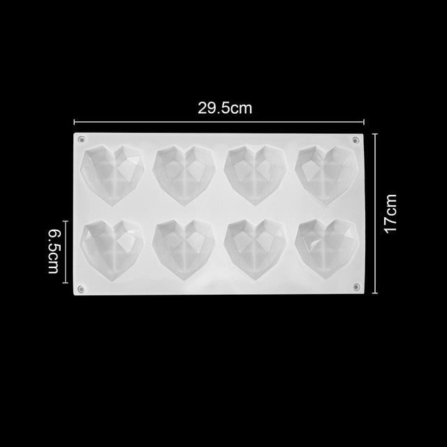 1/8 Cavity 3D Diamond Love Heart Shape Mold Silicone Chocolate Cookie Muffin Baking Tool Sponge Mousse Dessert Cake Decorating