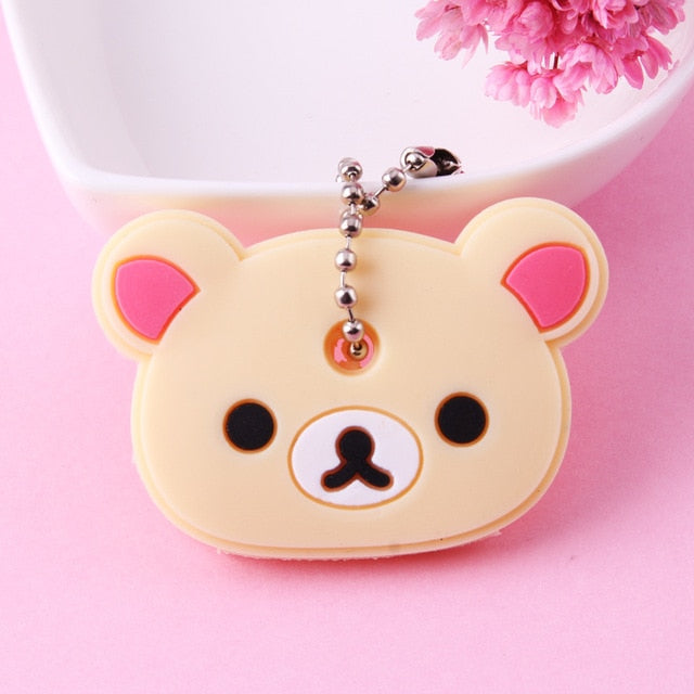 Cute Cartoon Keychain Silicone Cat Dog Protective Key Case Cover for Key Control Dust Cap Holder Gift Women Key Chain