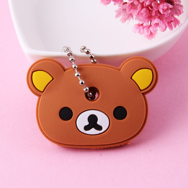 Cute Cartoon Keychain Silicone Cat Dog Protective Key Case Cover for Key Control Dust Cap Holder Gift Women Key Chain