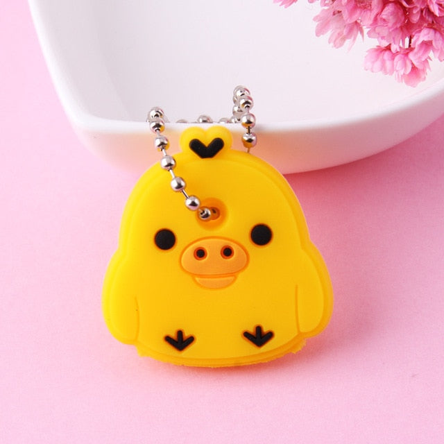 Cute Cartoon Keychain Silicone Cat Dog Protective Key Case Cover for Key Control Dust Cap Holder Gift Women Key Chain