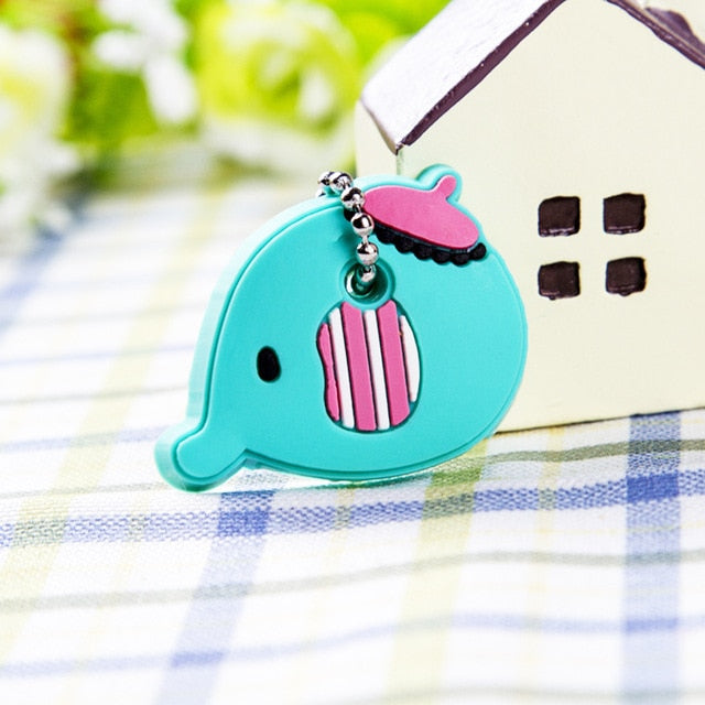 Cute Cartoon Keychain Silicone Cat Dog Protective Key Case Cover for Key Control Dust Cap Holder Gift Women Key Chain