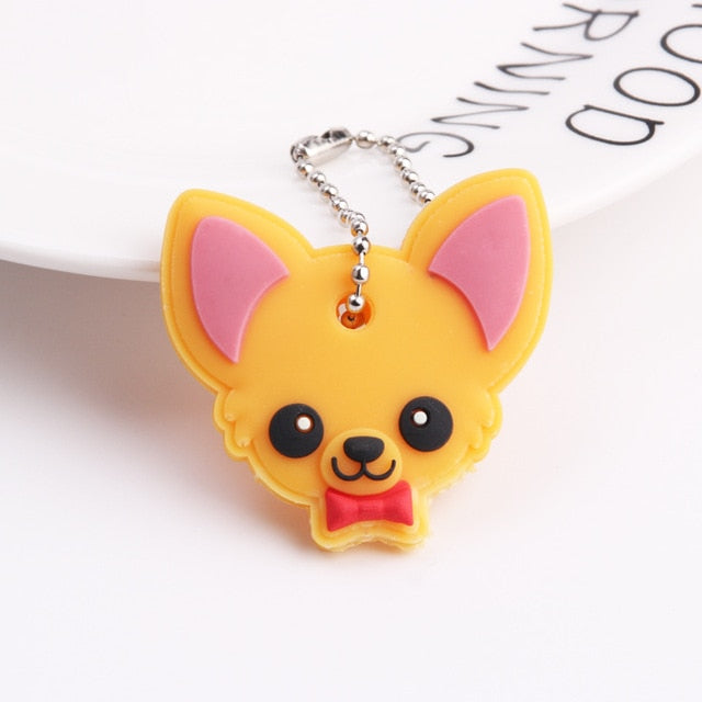 Cute Cartoon Keychain Silicone Cat Dog Protective Key Case Cover for Key Control Dust Cap Holder Gift Women Key Chain