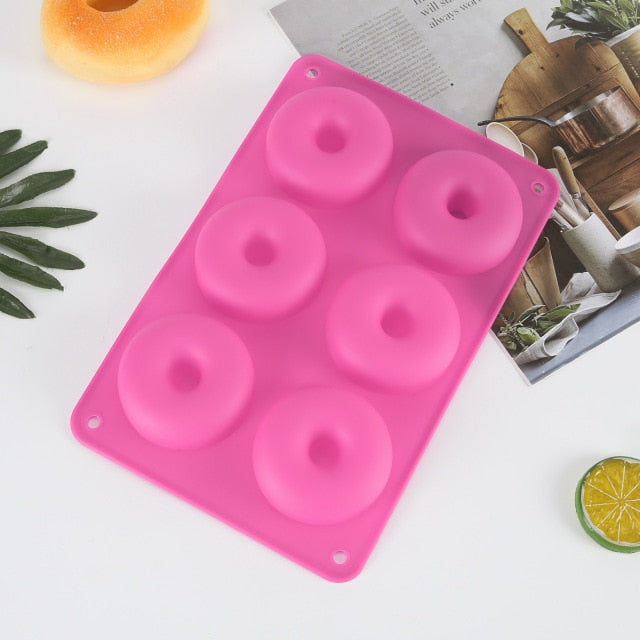 6 Cavity Donut Mold Silicone Non-stick Baking Tray Heat-resistant Reusable Folded Donuts Maker Colorful Soft Dessert Making Tool