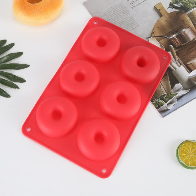 6 Cavity Donut Mold Silicone Non-stick Baking Tray Heat-resistant Reusable Folded Donuts Maker Colorful Soft Dessert Making Tool