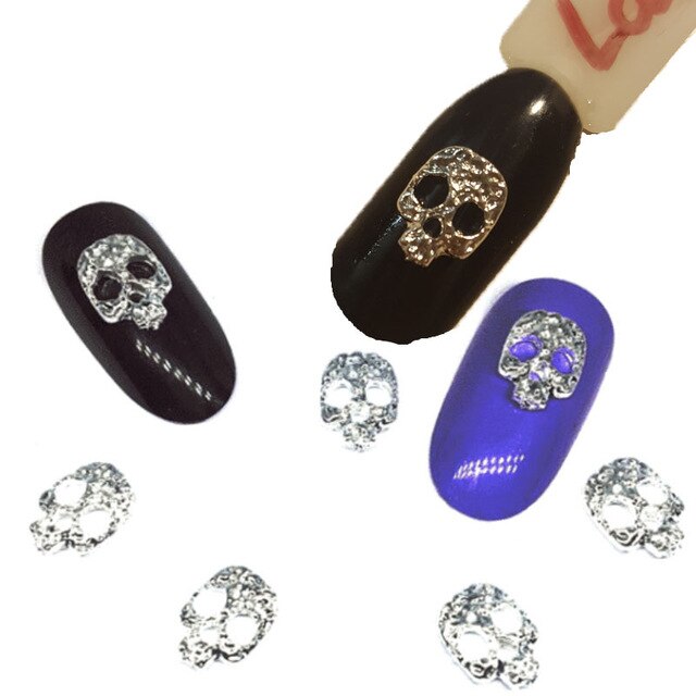 20Pcs Skull Nail Art Decorations Gold Metal 3d Nail Charms Decor Bling Silver NailArt Supplies Steam Punk Design Accessories