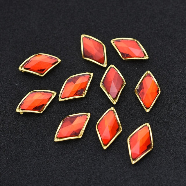 10pcs Gold 3D Red Gems Crystal Bright Nail Rhinestone Alloy Nail Art Decorations Glitter DIY Nails Accessories Supplies TOP